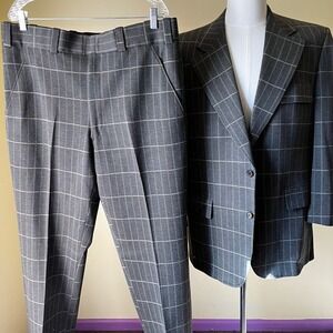 Vintage Hickey Freeman Wool Brothers Gray Plaid Wool Suit 42R 38x32‎ 2 Piece
